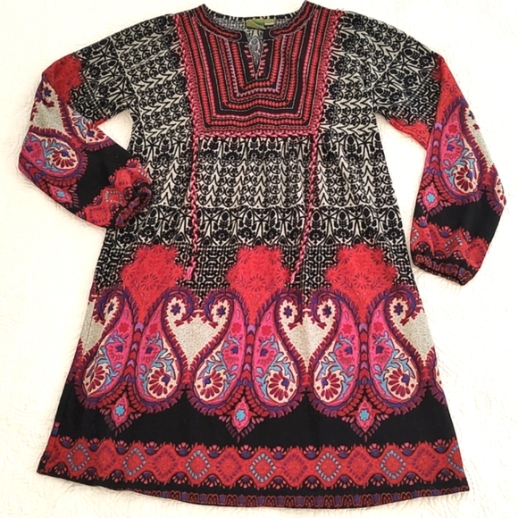 Earthbound Urban Nomad Womans Paisley Long Sleeves Embroidered Dress S/M - Picture 4 of 10
